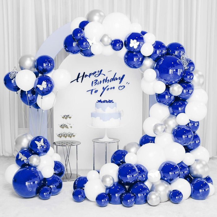 Blue and white birthday decoration