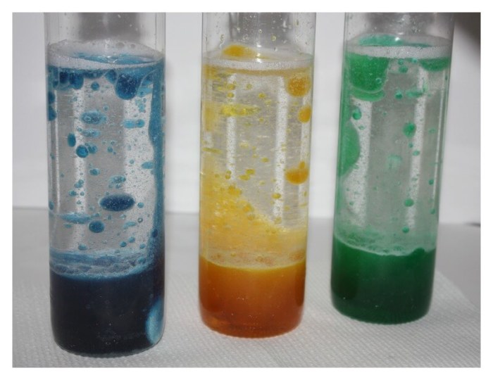 Alka seltzer oil food coloring experiment