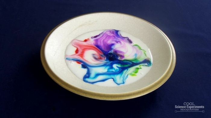 Milk with food coloring and soap