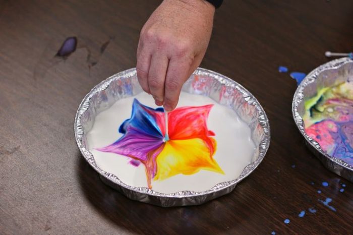 Milk with food coloring and soap