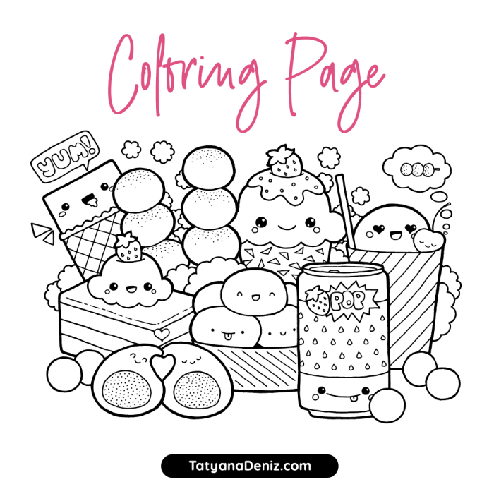 Coloring kawaii food pages cute drawings easy book chibi drawing white colorear para graffiti garbi dancing kw