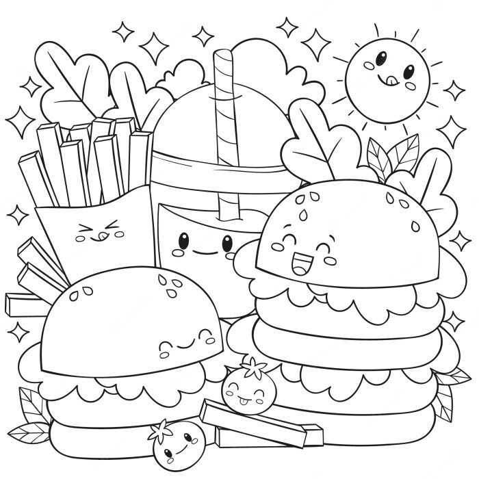 Food with faces coloring pages