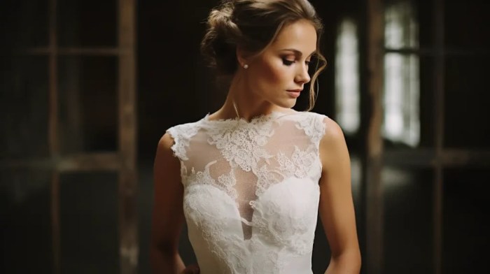 Portrait collar wedding dress