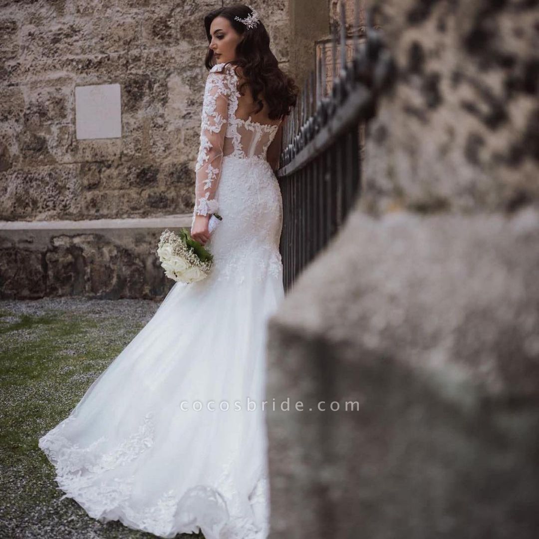 Mermaid lace wedding dress with open back