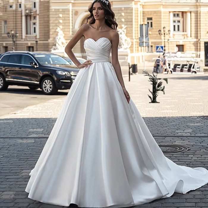 Satin strapless ball gown wedding dress